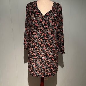 Old Navy Floral Long Sleeve Shift Dress - Black and Orange